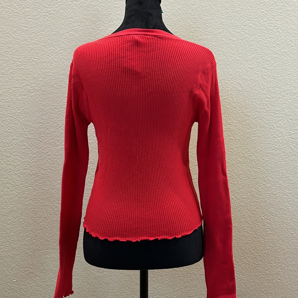 Red Button Up Sweater - Picture 4 of 5